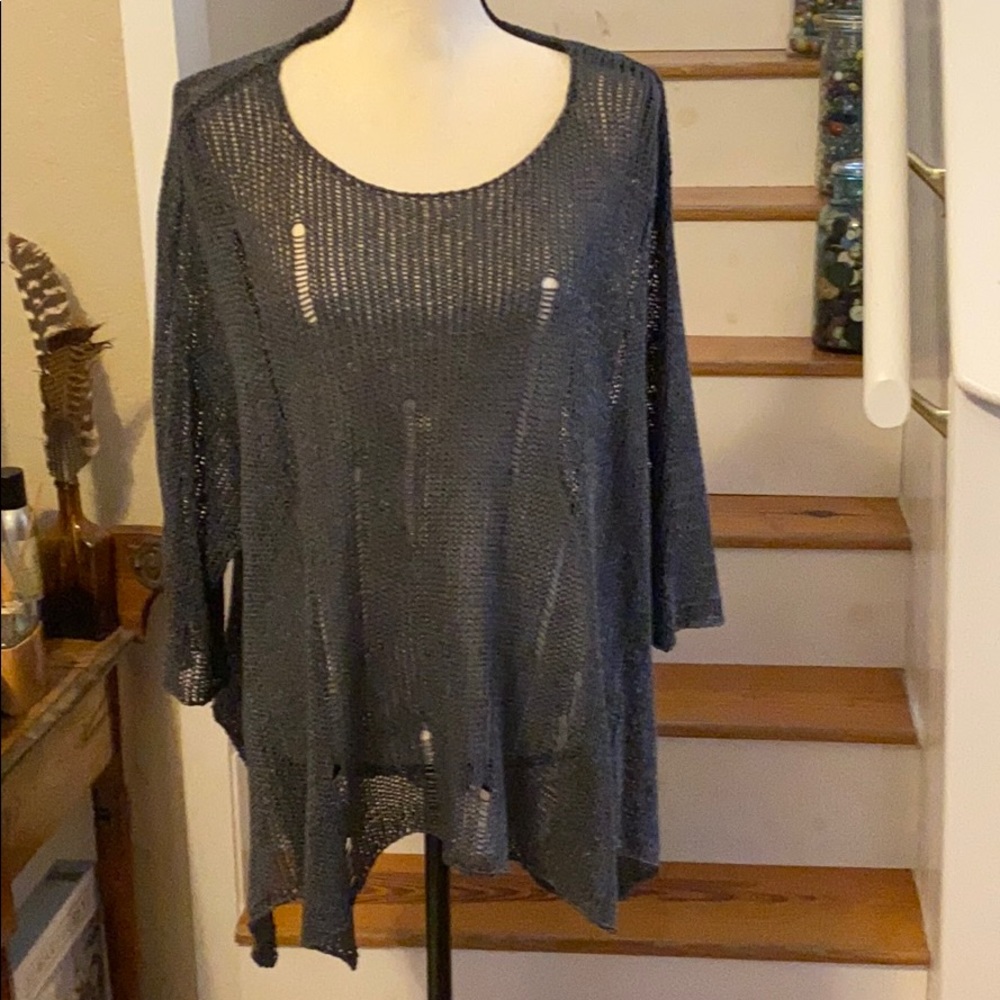 Alembika Knit Mesh Asymmetrical Pullover Gray LG